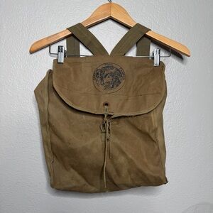 Vintage camping backpack, Official Trail Camper, military green canvas boy scout